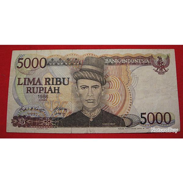Indonesie , billet de 5000 rupiah 1986  TTB