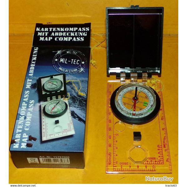 BOUSSOLE MIL-TEC ,�BIVOUAC CAMPEMENT RANDONNEE, Dimensions 12,5 x 7 cm,Plaque transparente avec loup