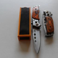 Petit Couteau Pliant De Poche Lame Acier 7 Cm Manche Bois 9 Cm Chasse P&ecirc;che Bivouac