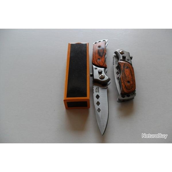 Petit Couteau Pliant De Poche Lame Acier 7 Cm Manche Bois 9 Cm Chasse P�che Bivouac