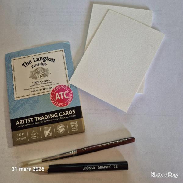Lot de 6 petites cartes de visite aquarelles, 1 crayon et 1 pinceau  pour une sc�ne de chasse ou p�c