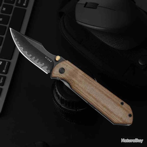 Couteau Kizer Harpoon Fold Lame Harpoon Acier Lamin� 3 Couches Manche Micarta Gris/Titane KI4784A4