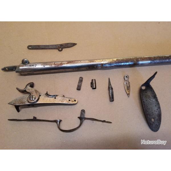 Lot de quelques pi�ces "canon TORDU" LYONNET PORTE (fusil ancien poudre noire XIX eme si�cle ?)