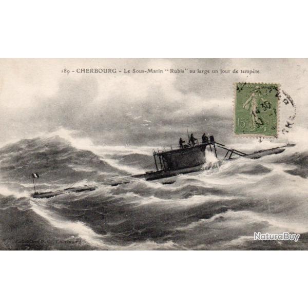 Carte postale ancienne - Cherbourg - Le Sous-Marin "Rubis" au large  -N�7700