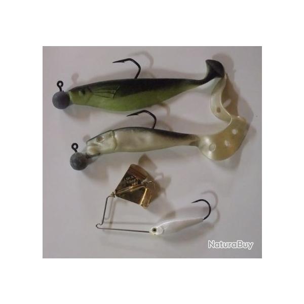 Lot de 2 leurres souples + 1 spinnerbait pour la p�che des carnassiers ( brochet, sandre ... )