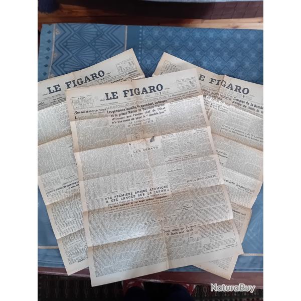Journaux Proc�s Petain et Bombe Atomique 5,6,7,8 ao�t 1945 Le Figaro