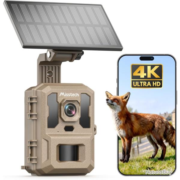 Cam�ra de Chasse Solaire 4K 64MP WiFi D�tection 0.1s Vision Nocturne IP66 + SD 32Go