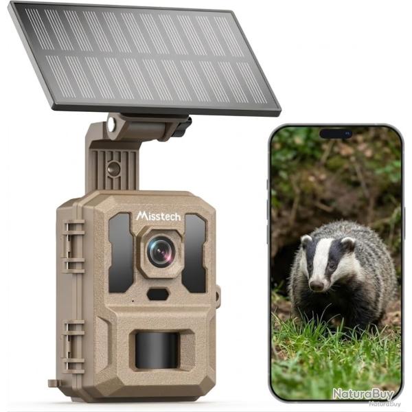 Cam�ra de Chasse Solaire 4K 64MP WiFi D�tection 0.1s Vision Nocturne IP66 + SD 32Go