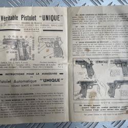 Notice pistolet &laquo;&nbsp;Unique&nbsp;&raquo;