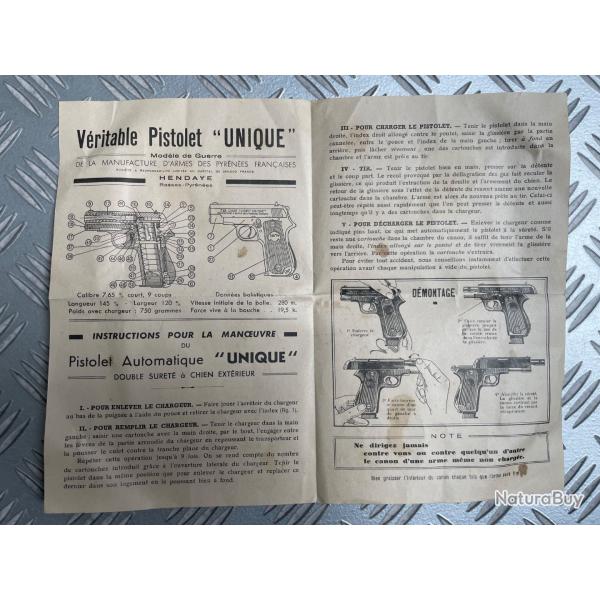 Notice pistolet ��Unique��