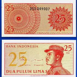 Indonesie 25 Sen 1964 Billet NEUF Femme Militaire