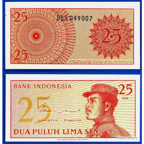 Indonesie 25 Sen 1964 Billet NEUF Femme Militaire