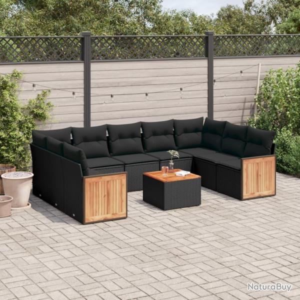 Salon de jardin 8 pcs avec coussins marron cire bois pin massif