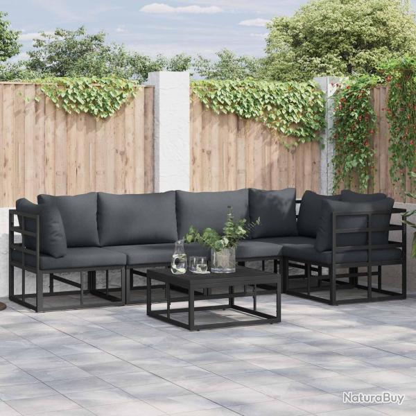 Salon de jardin 9 pcs avec coussins noir r�sine tress�e