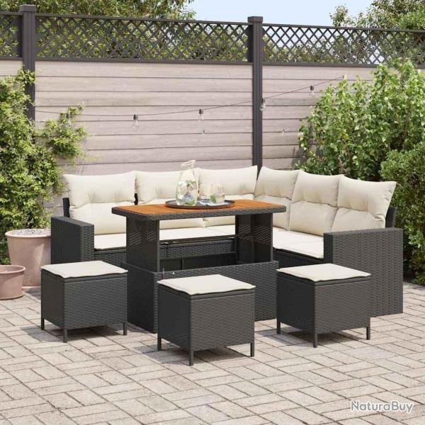 Salon de jardin 9 pcs avec coussins noir r�sine tress�e