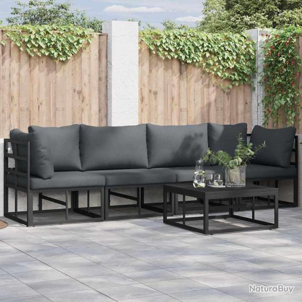 Salon de jardin 9 pcs avec coussins noir r�sine tress�e