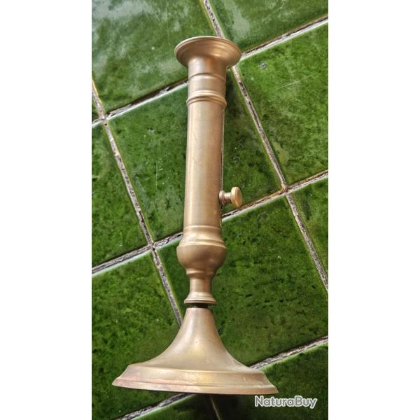 Bougeoir ancien r�glable en laiton - syst�me � poussoir - XIXe / vintage