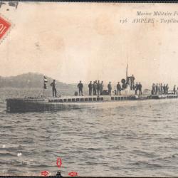 Carte postale sous-marin AMP&Egrave;RE Marine Militaire Fran&ccedil;aise N&deg;7716