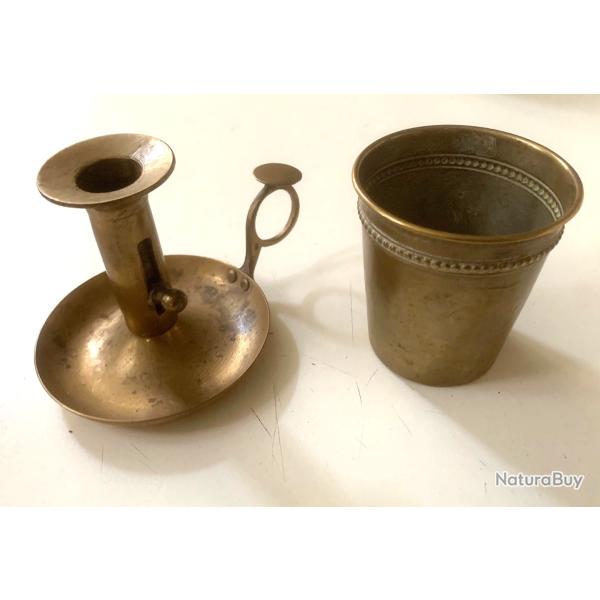 Bougeoir et gobelet laiton
