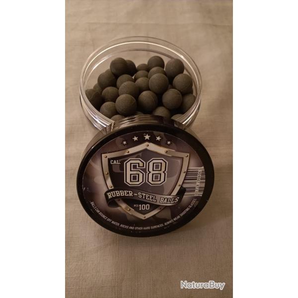 RUBBER Balls billes Caoutchouc charg� de M�tal Cal .68 type T4E- Bo�te de 100