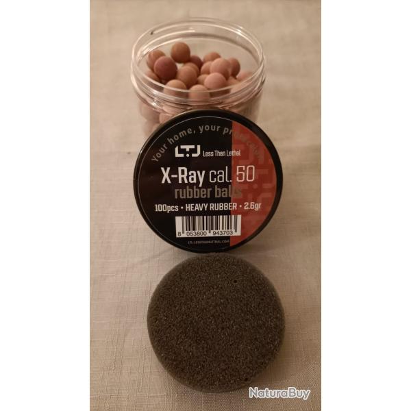 Billes caoutchouc LTL X-Ray lourde cal.50 type T4E - Boite de 100