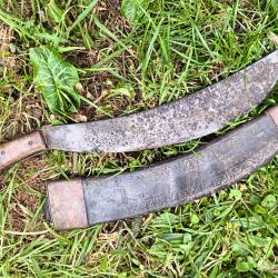 MACHETTE Collins N&deg;1005 US ARMY 1890-1918 Plaquettes bois, fourreau cuir ouvrag&eacute; garnitures laiton