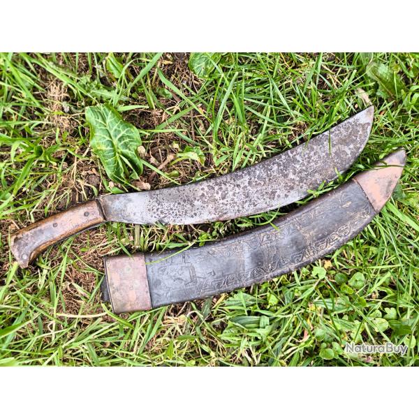 MACHETTE Collins N�1005 US ARMY 1890-1918 Plaquettes bois, fourreau cuir ouvrag� garnitures laiton