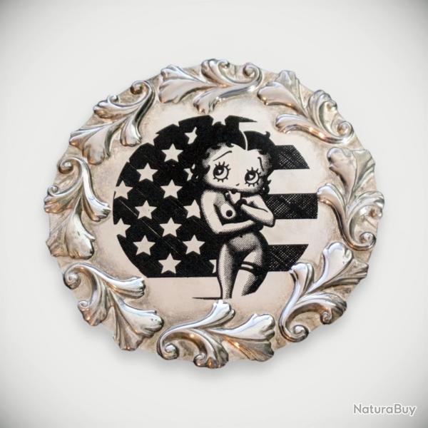 Coupelle m�tal argent� Betty Boop nue Pin-Up USA 9.5cm - burlesque americana