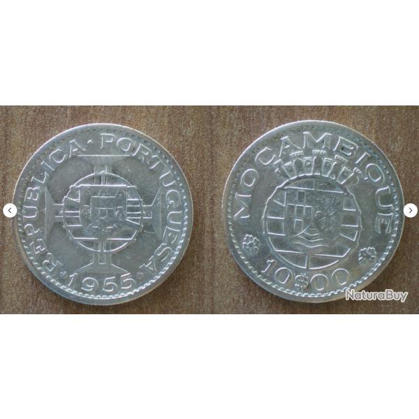 Mozambique 10 Escudos 1955 Piece Argent Colonie Portugal Centavos