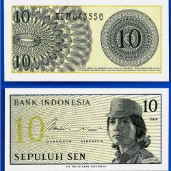 Indonesie 10 Sen 1964 Billet NEUF Femme Militaire