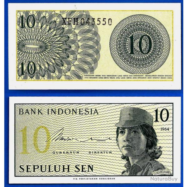 Indonesie 10 Sen 1964 Billet NEUF Femme Militaire