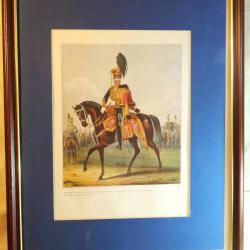 Uniformes anciens - Cavaliers hussards anglais Gravure Encadrement Professionnel ref LBV24CAD009
