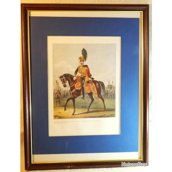 Uniformes anciens - Cavaliers hussards anglais Gravure Encadrement Professionnel ref LBV24CAD009