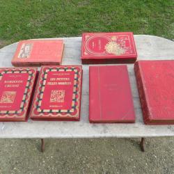 Lot de 6 livres ancien en percaline rouge, anciens livres de prix scolaire - FRANCE (Vers 1900)