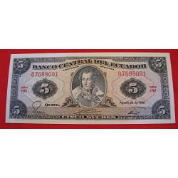 Equateur, billet de 5 sucres 1982 sup