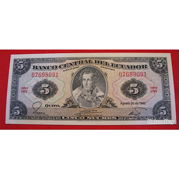 Equateur, billet de 5 sucres 1982 sup