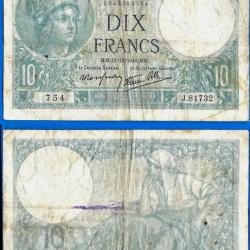 France 10 Francs 1940 Minerve 5 Decembre Serie T Billet Frcs Frs Frc