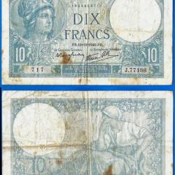 France 10 Francs 1940 Minerve 10 Octobre Serie J Billet Frcs Frs Frc