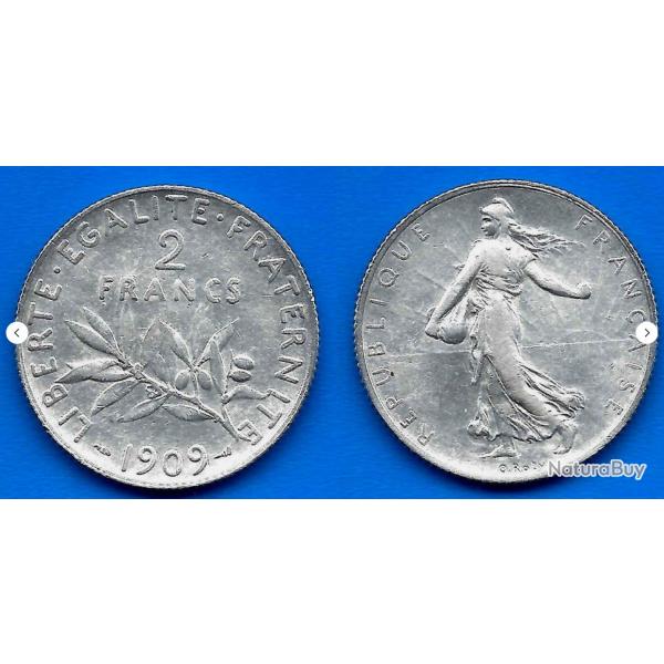 France 2 Francs 1909 Semeuse Piece Argent Franc