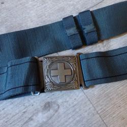 Ceinturon Officier Suisse, boucle carr&eacute;, couleur argent&eacute;e, pour port de la dague de parade. RARE