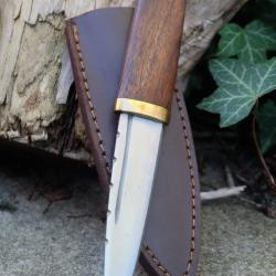 Couteau Dague Scottish Dirk Sheffield Sgian Dubh Lame Acier Carbone 1055 Manche Bois Etui Cuir