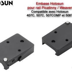 Montage / Embase Holosun pour rail Picatinny ou Weaver - Compatible 407C/507C/508T