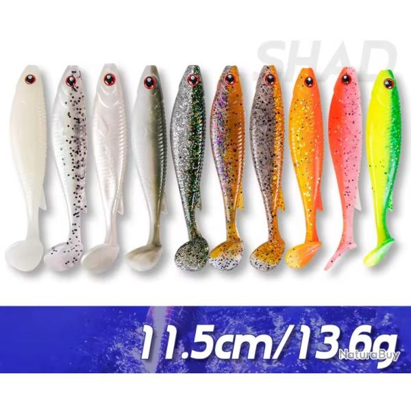 Leurre souple en Silicone, 16 pi�ces, 10cm, 8g, queue de pagaie,