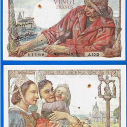 France 20 Francs 1944 Pecheur Billet Franc