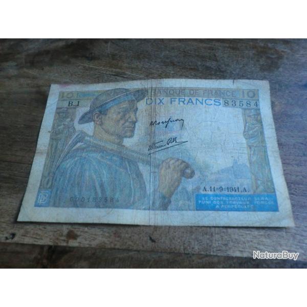monnaie 10 francs  mineur  A.11.9. 1941.A