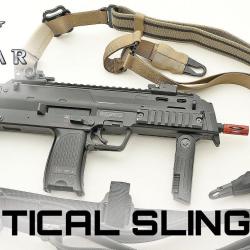 Sangle Tactique Coyote De Fusil Reglable 1 & 2 Points, 2 Accroches Metall