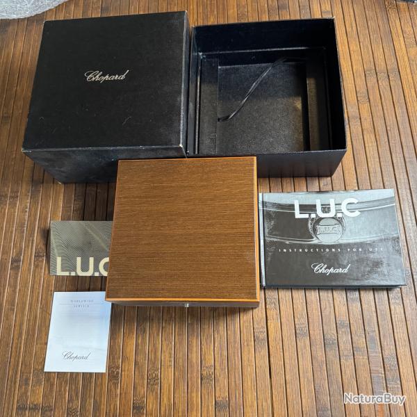 BO�TE EN BOIS ET CUIR POUR MONTRE CHOPARD L.U.C COMPL�TE SUR BOITE ET DOCUMENTS
