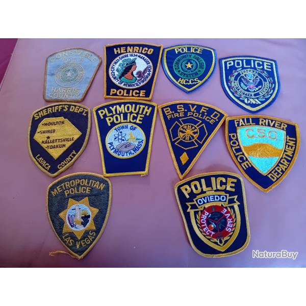 Lot 1 de 10 patchs brod�s de la police am�ricaine.