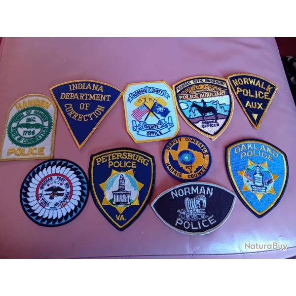 Lot 2 de 10 patchs brod�s de la police am�ricaine.