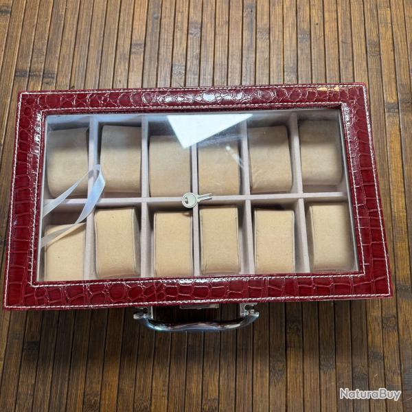 BO�TE DE RANGEMENTS EXPOSITION POUR 12 MONTRE TYPE CROCO ROUGE
